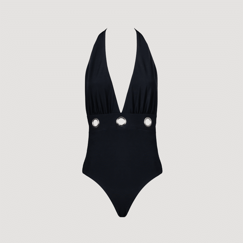 Selenite Black Swimsuit With Eyelets