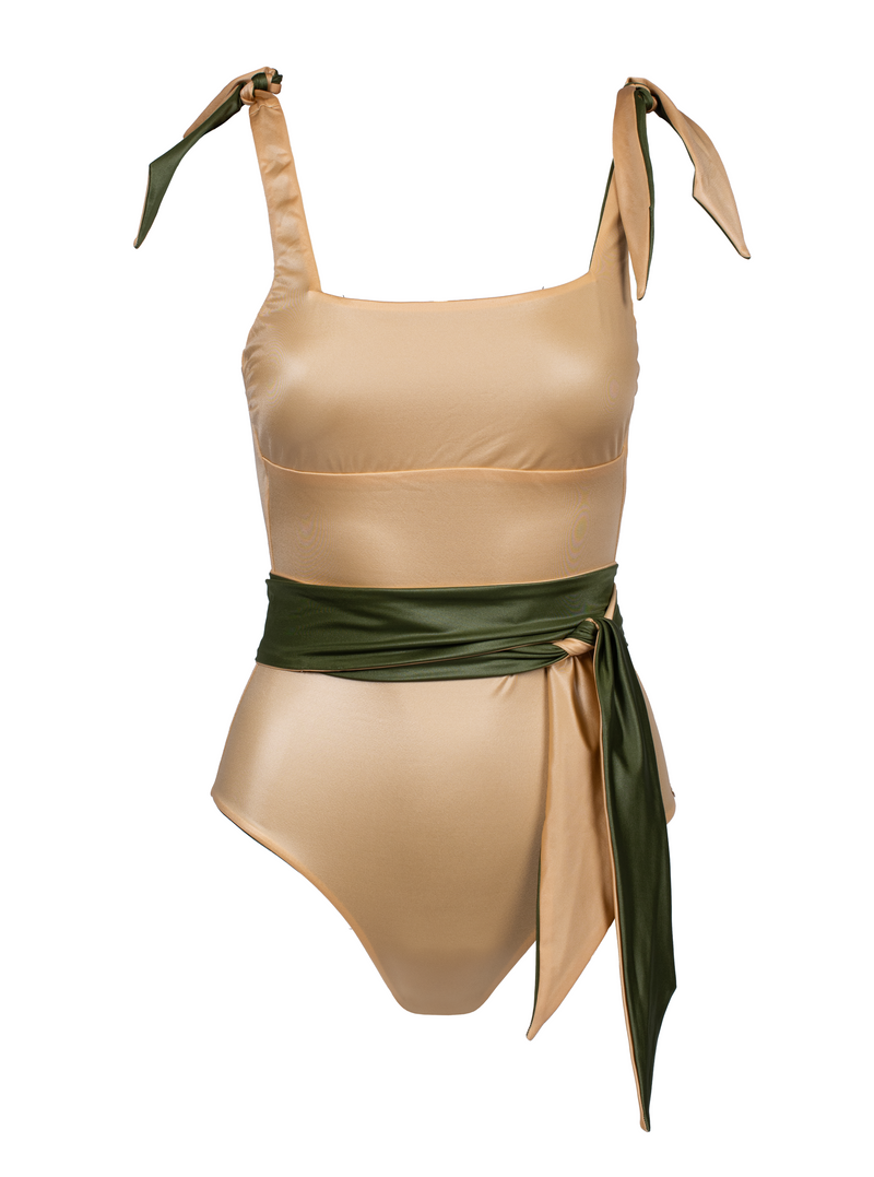Howlite Reversible Green/Gold Swimsuit With Belt