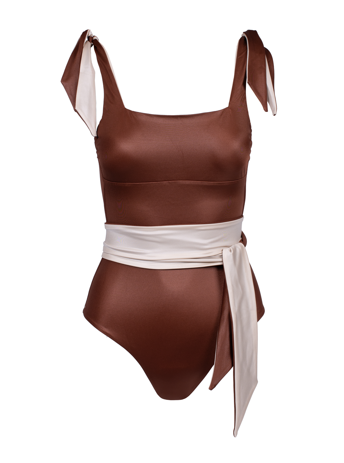 Howlite Reversible Brown/Ivory Swimsuit With Belt