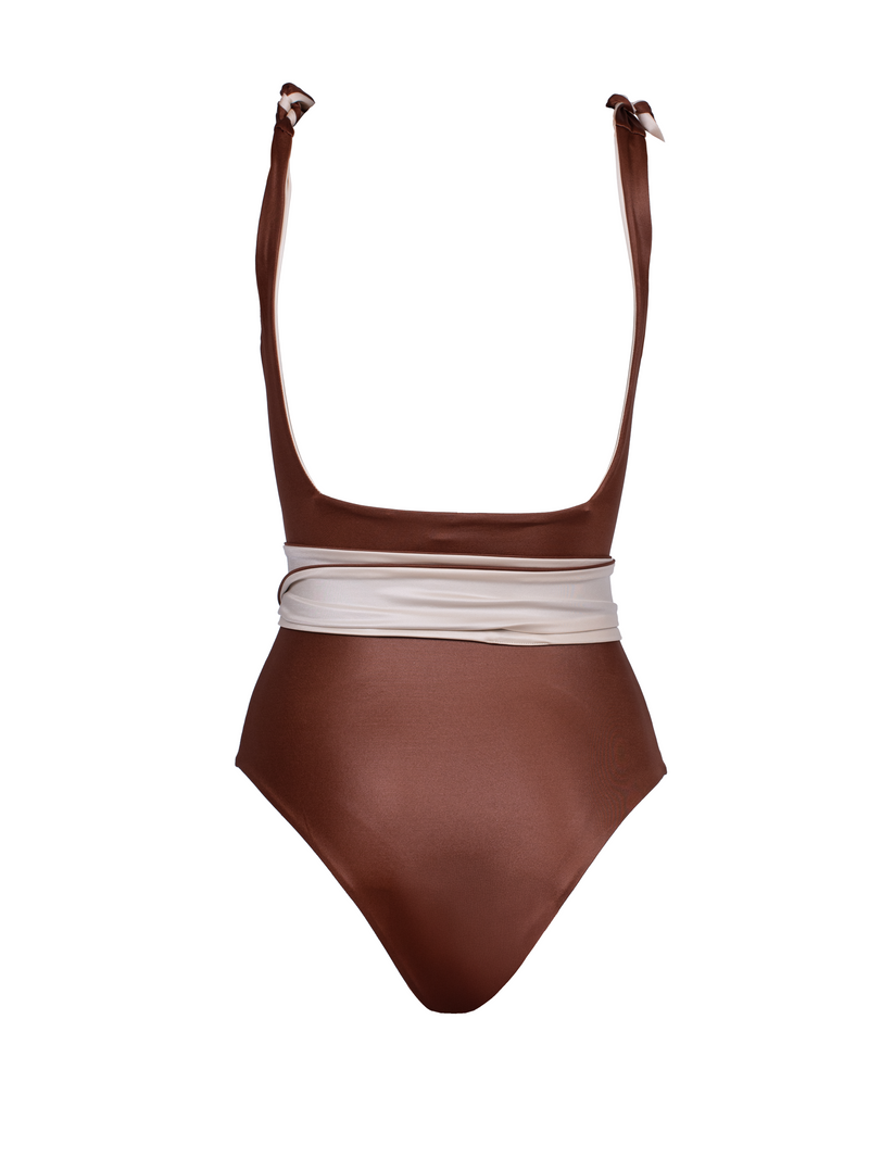 Howlite Reversible Brown/Ivory Swimsuit With Belt