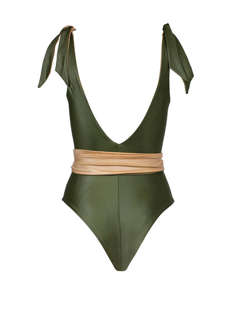 Tiger Eye Reversible Green/Gold Swimsuit With Belt