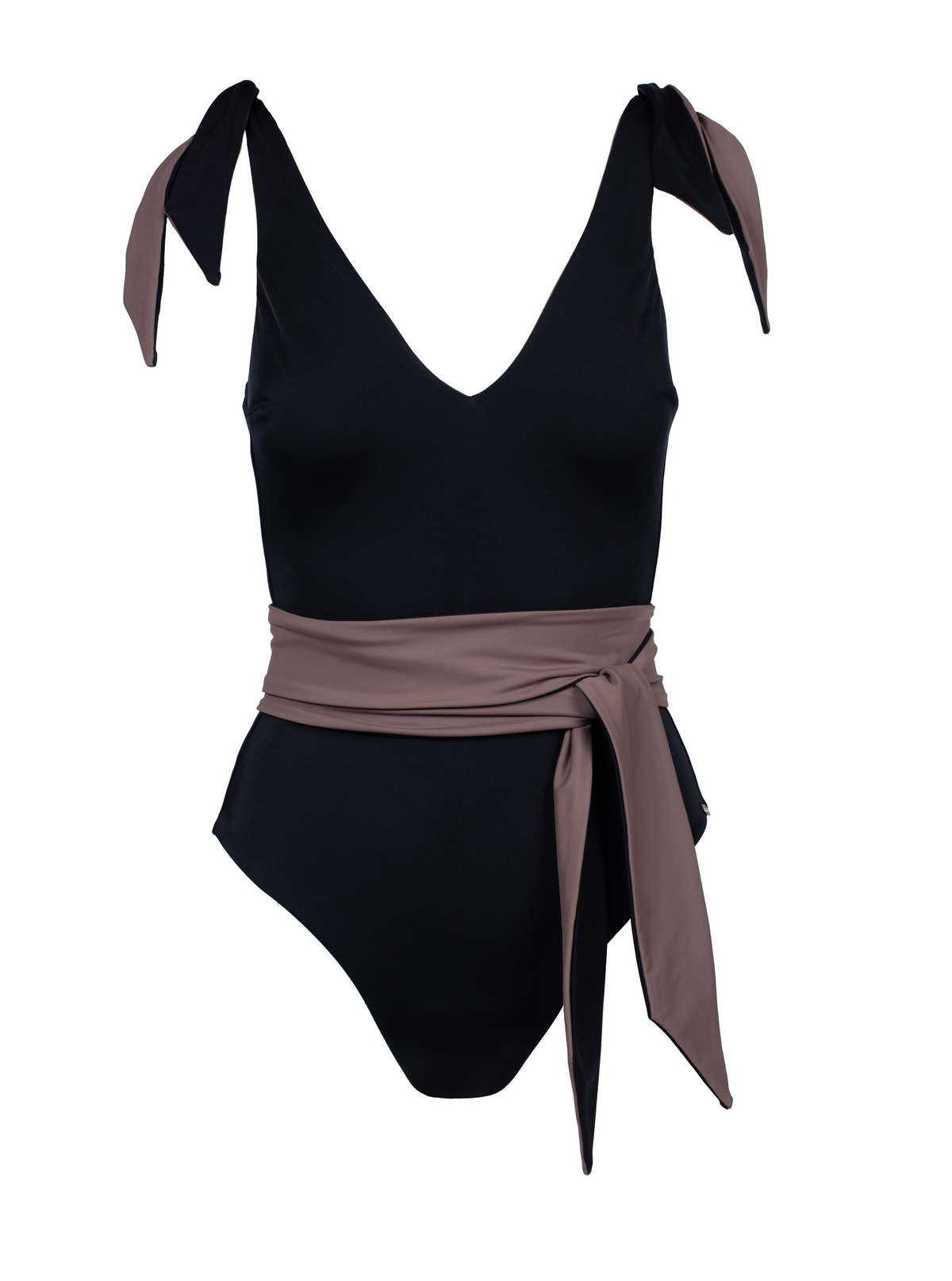 Tiger Eye Reversible Black/Beige Swimsuit With Belt