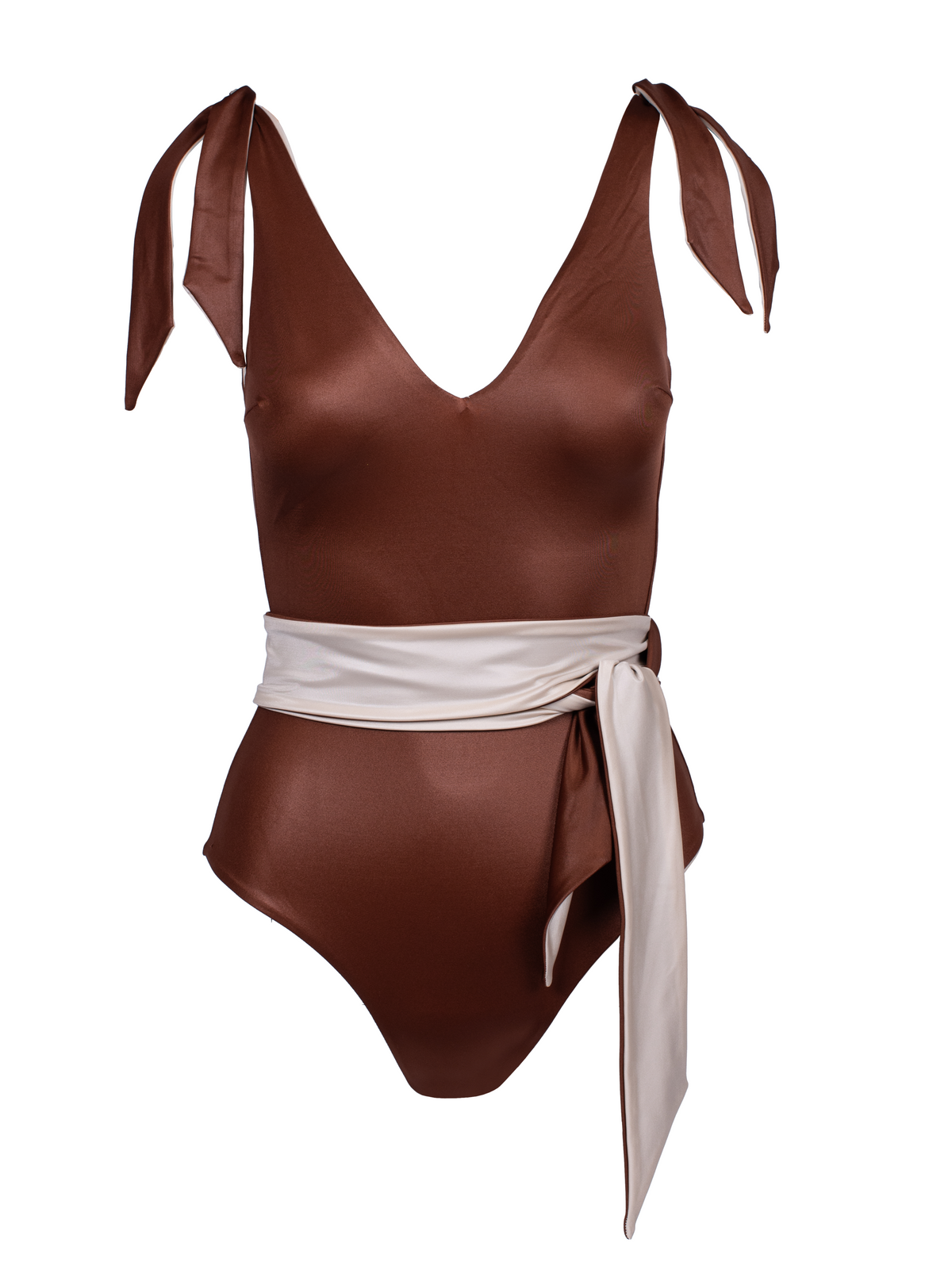 Tiger Eye Reversible Brown/Ivory Swimsuit With Belt