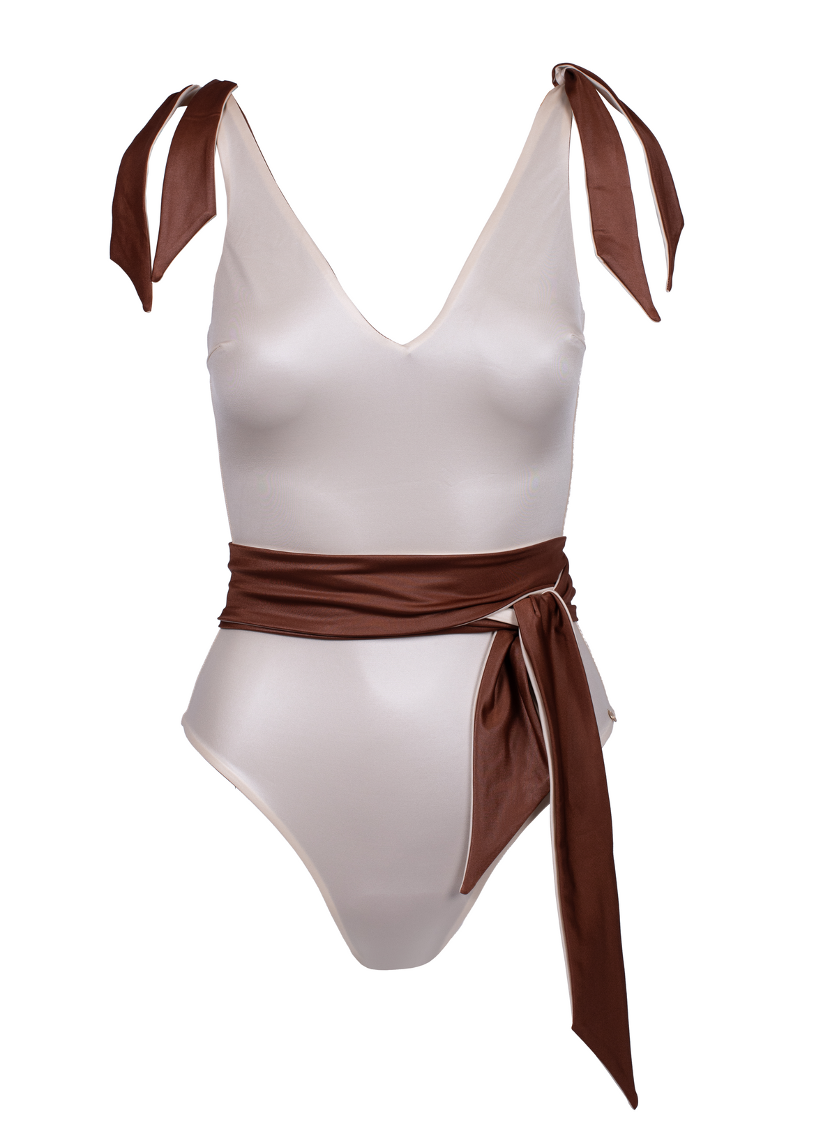 Tiger Eye Reversible Brown/Ivory Swimsuit With Belt