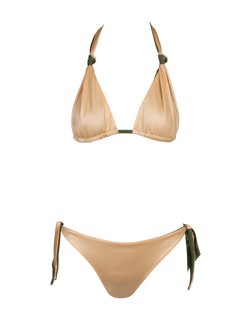 Fluorite Reversible Green/Gold Side-Tie Bikini Bottom