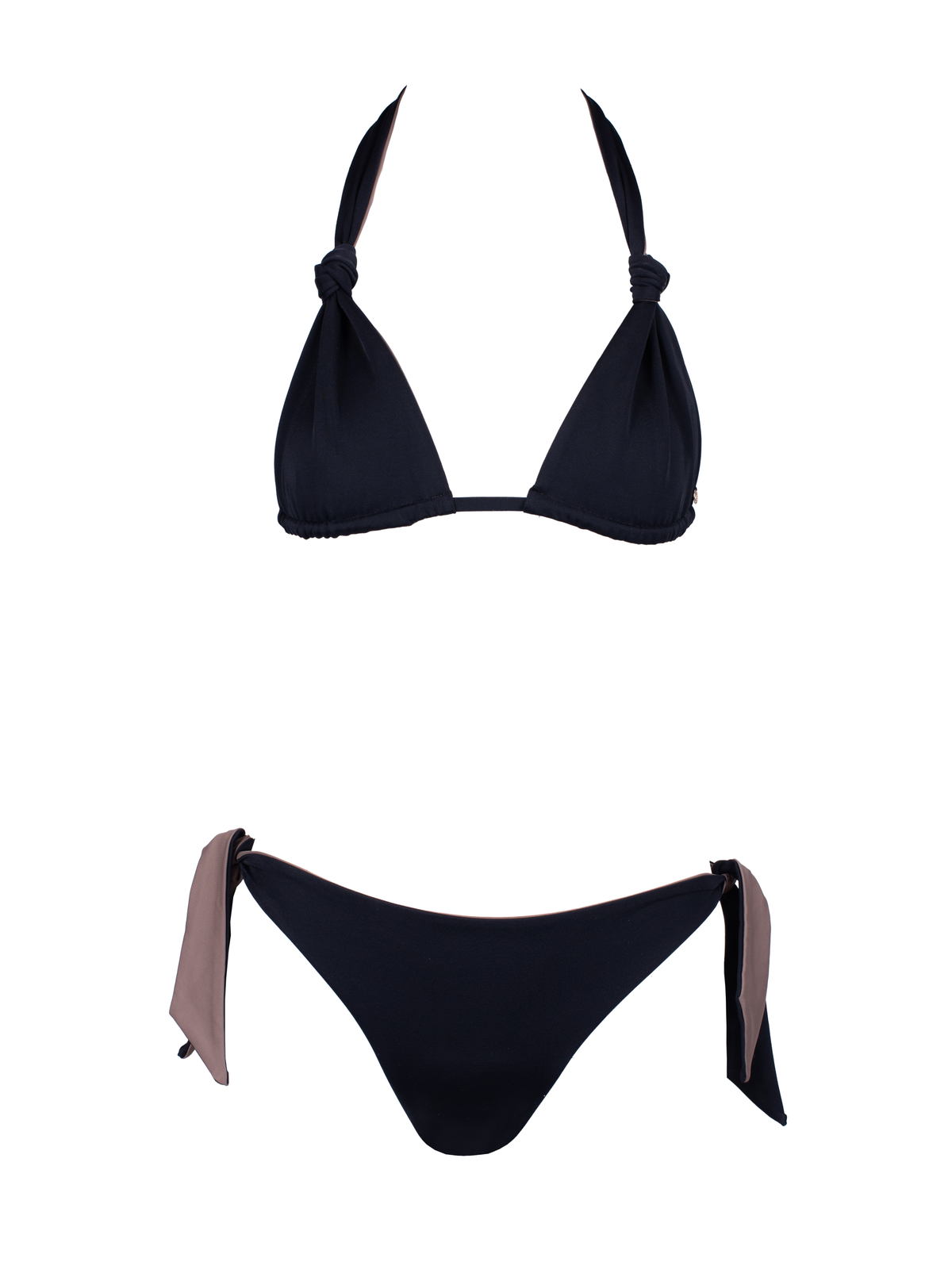 Fluorite Reversible Black/Beige V Neck Bikini Top