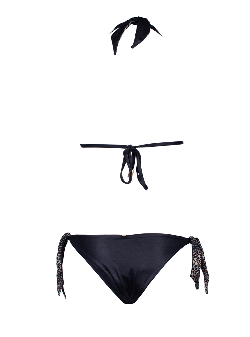 Fluorite Reversible Black/Leopard Side-Tie Bikini Bottom