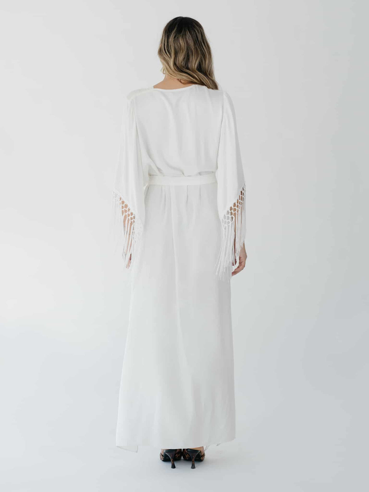 Moon White Caftan With Fringes