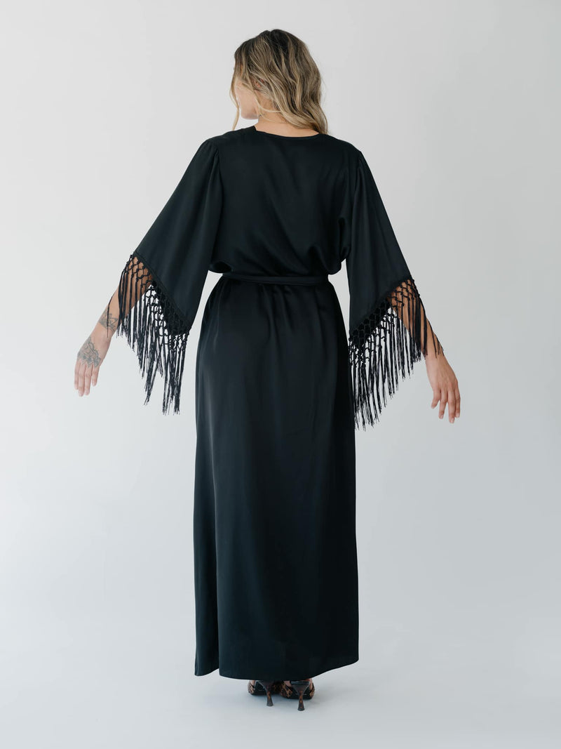 Moon Black Caftan With Fringes