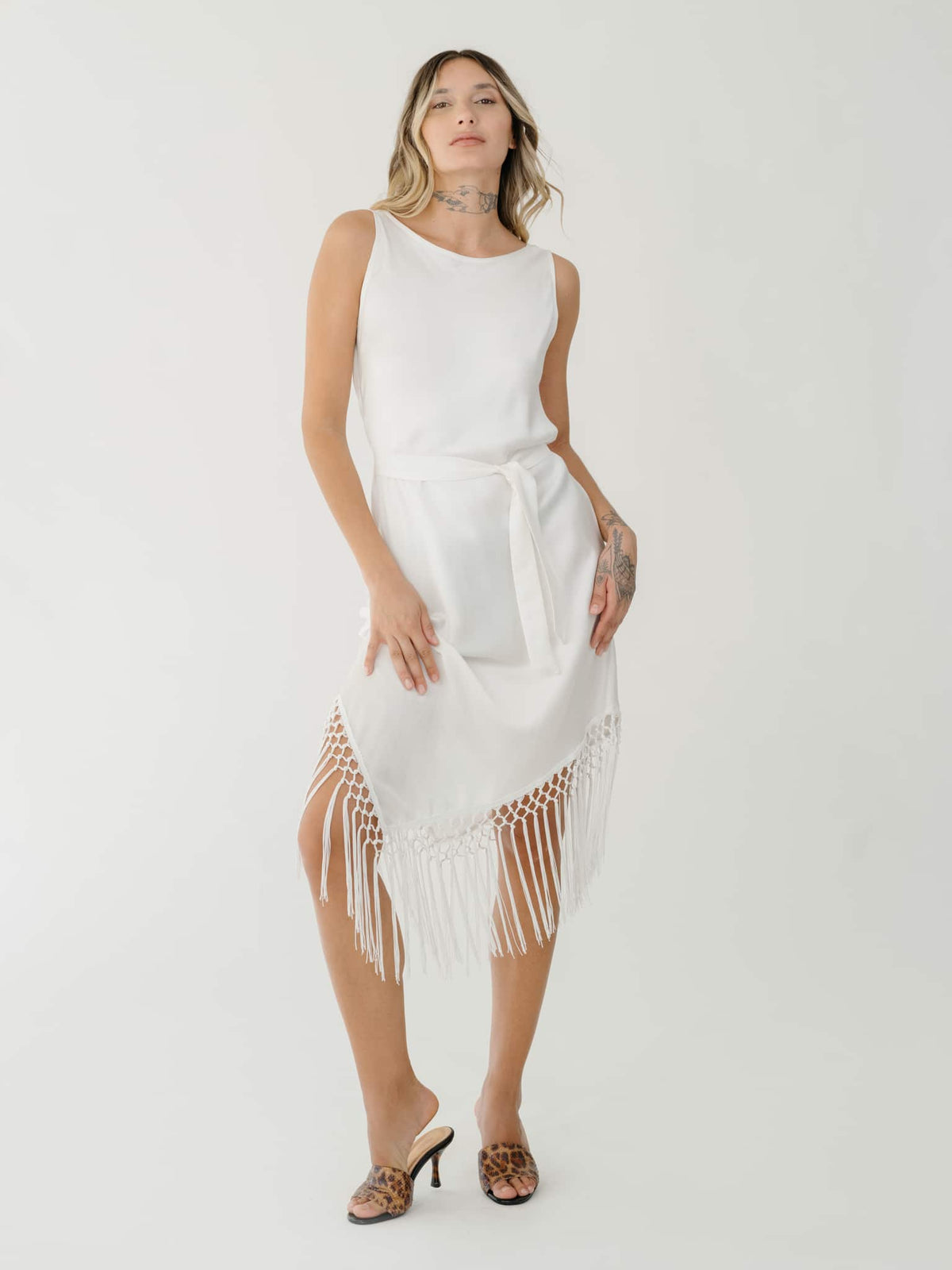 Venus White Dress With Fringes