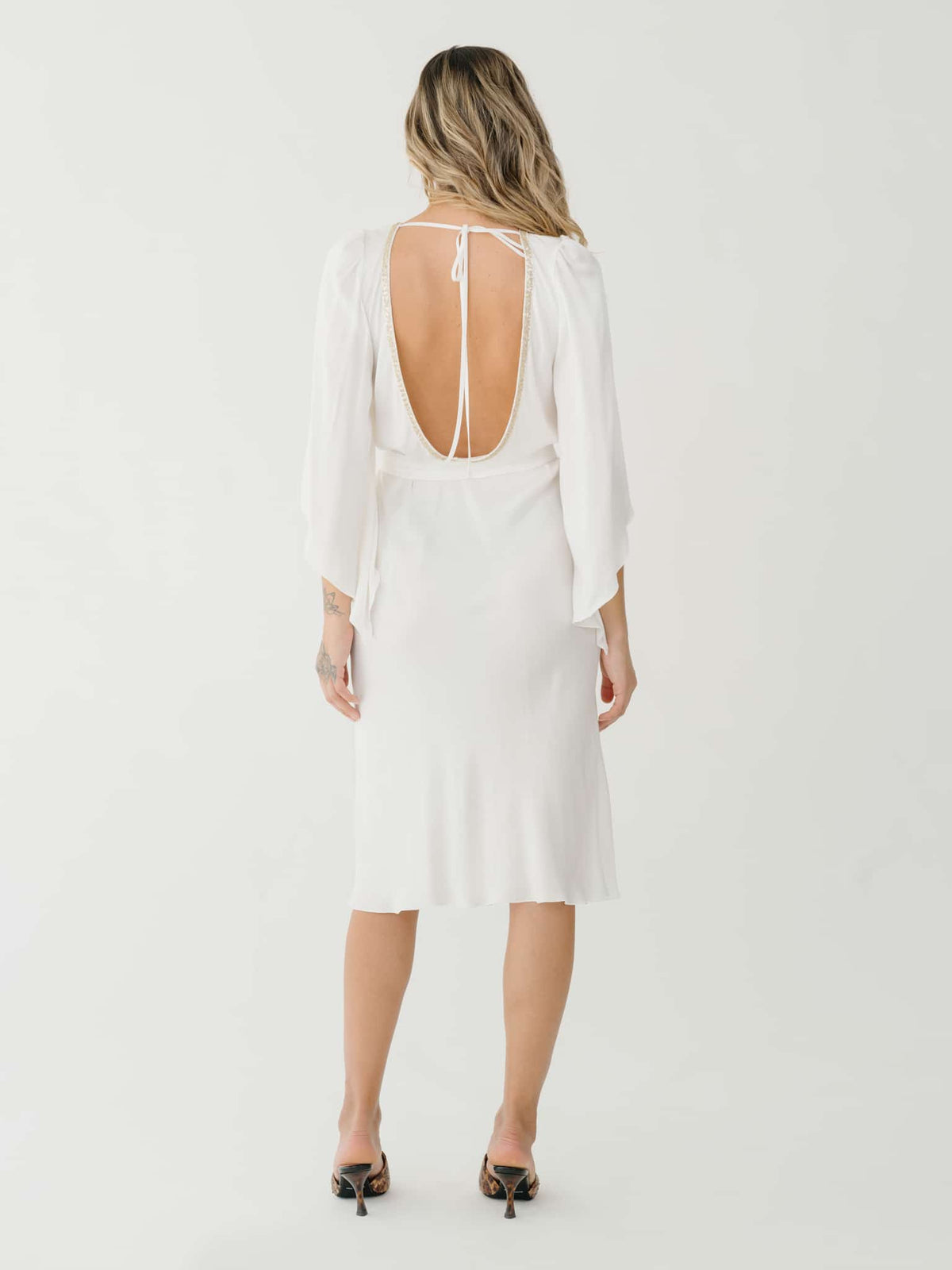 Sun White Midi Dress With V-back