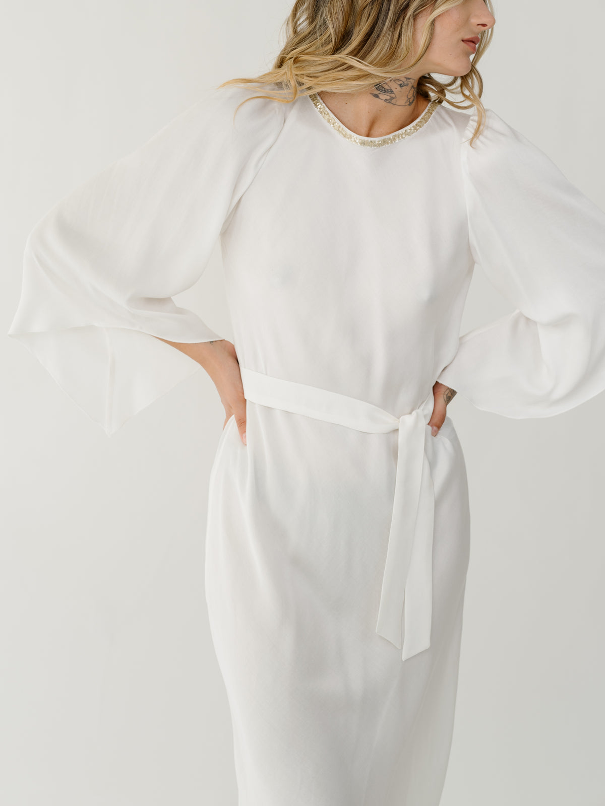 Sun White Midi Dress With V-back