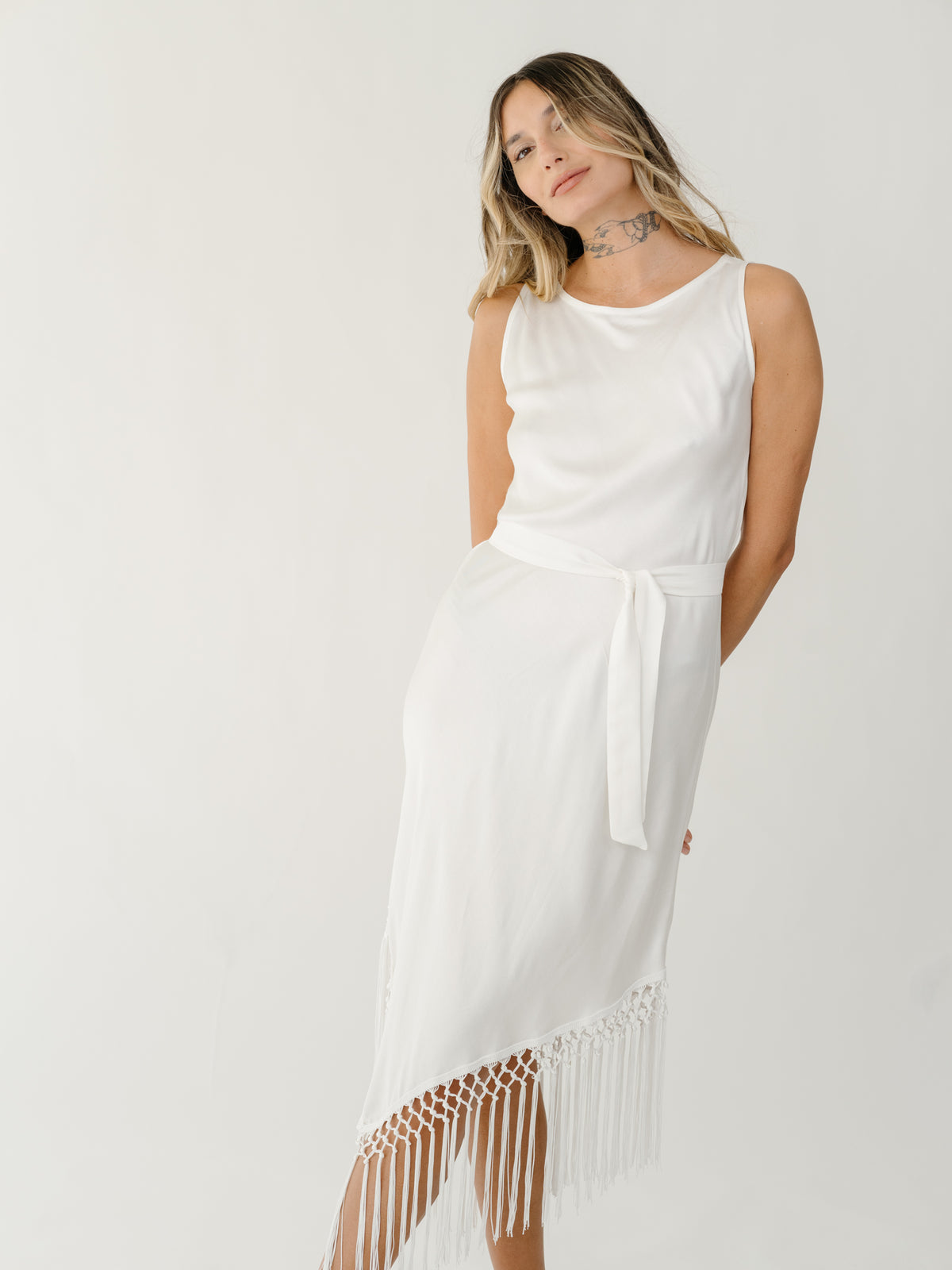 Venus White Dress With Fringes