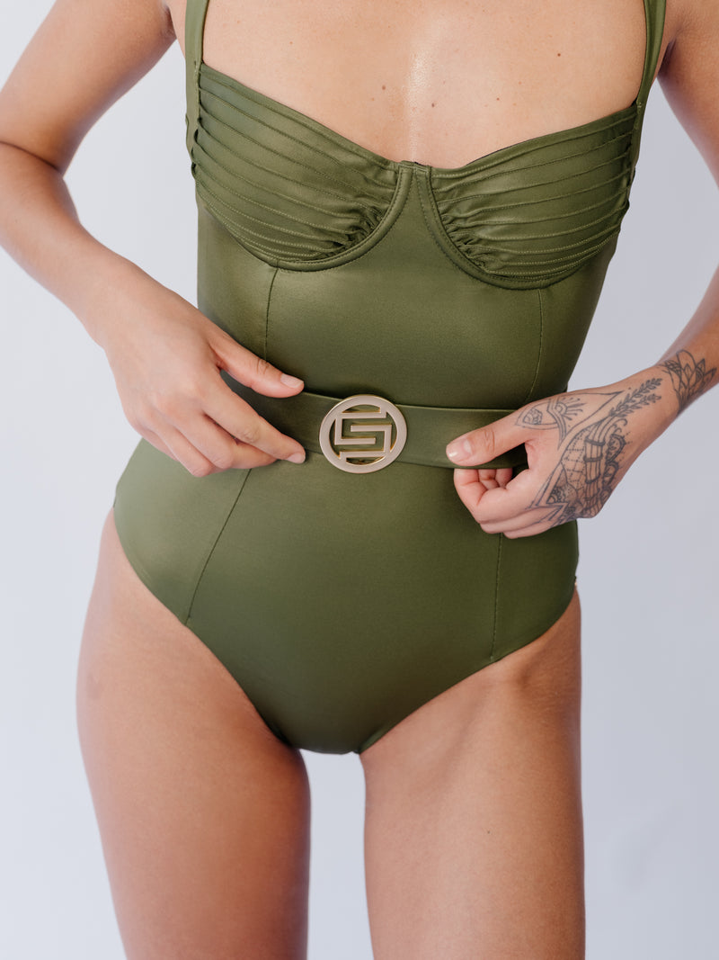 Carnelian Green Swimsuit With Belt