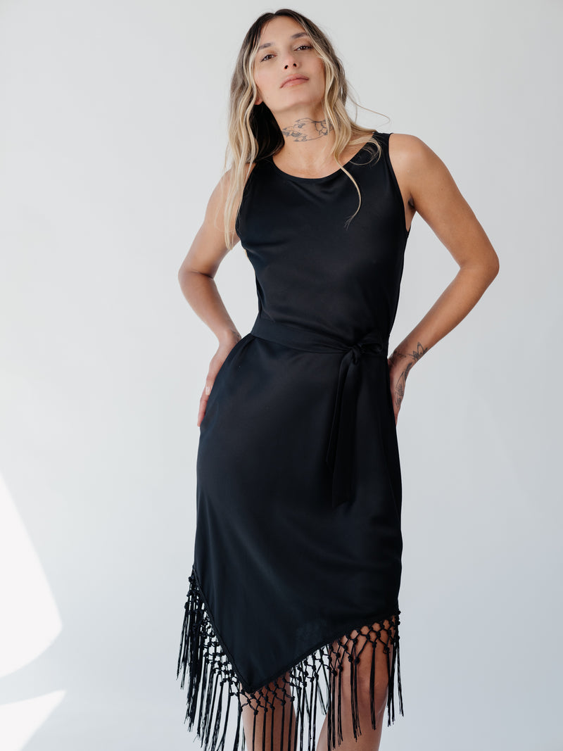 venus cocktail dresses Venus Black Dress With Fringes – SOLE BEACHWEAR