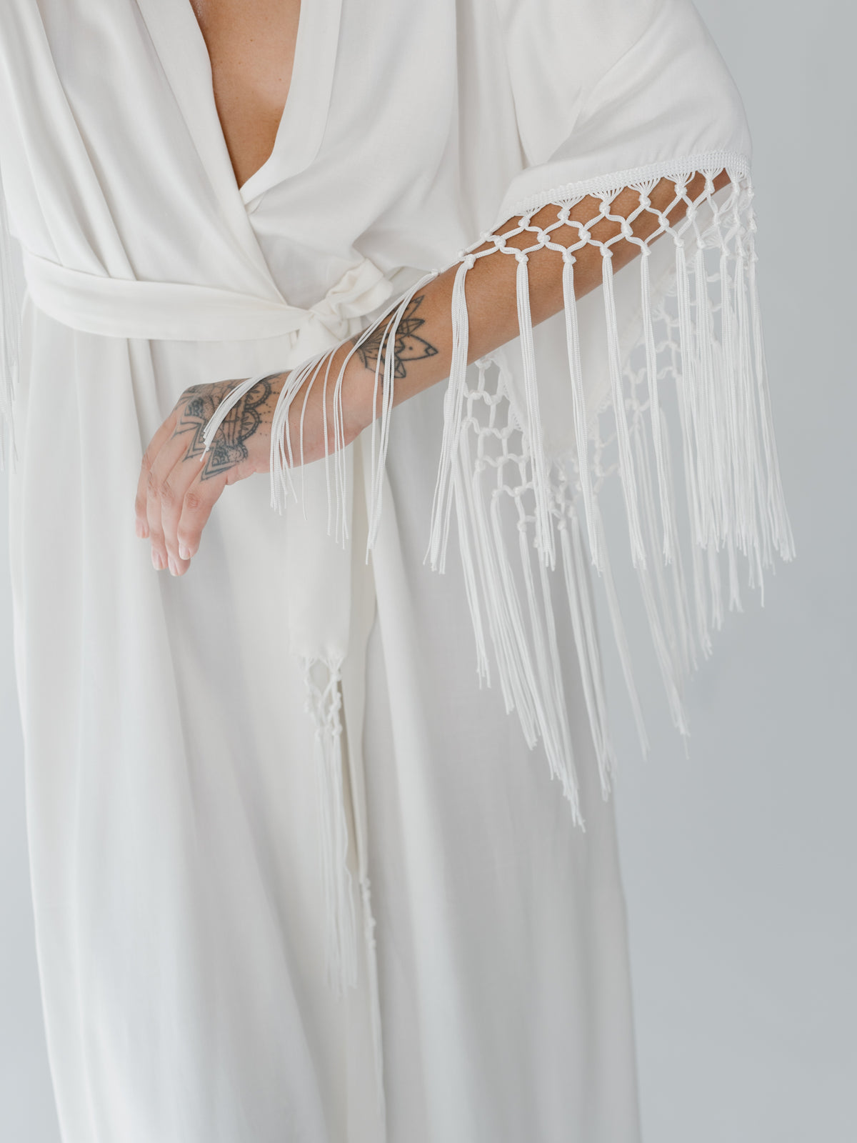 Moon White Caftan With Fringes