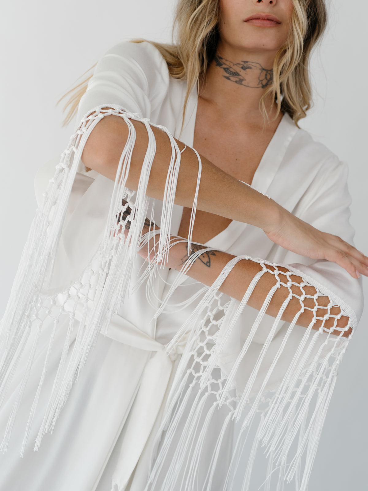 Moon White Caftan With Fringes