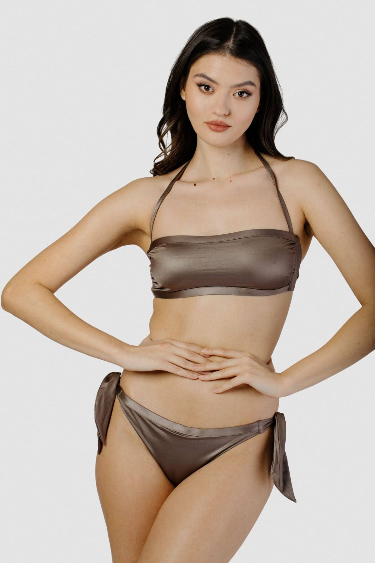 Hematite Brown Side-Tie Bikini Bottom