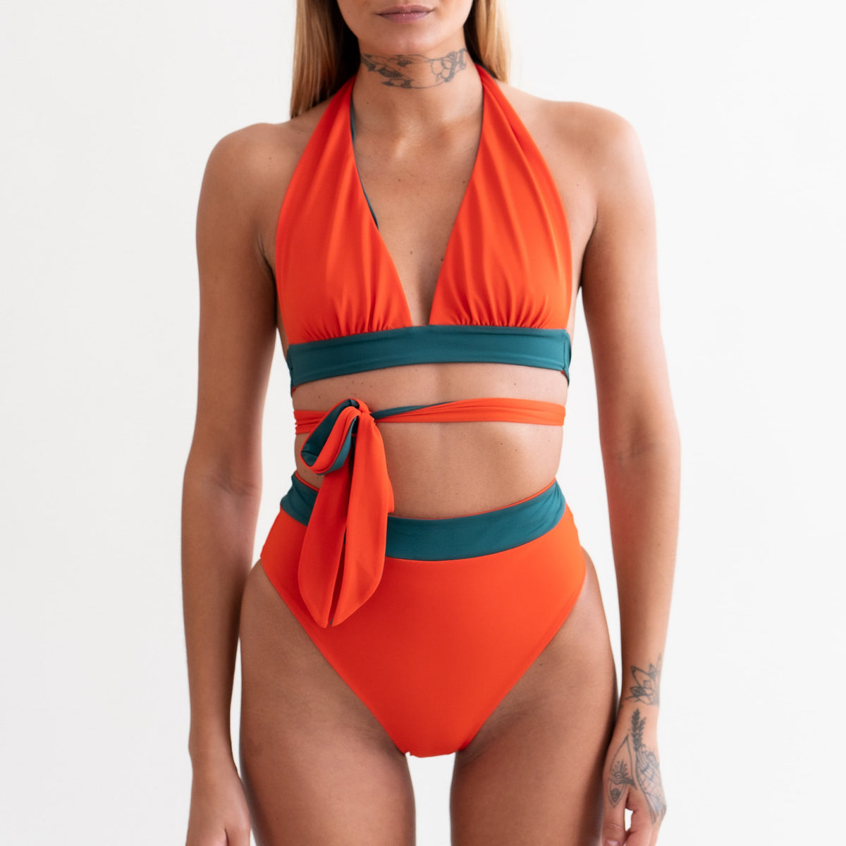 Saphir Dark Green/Coral Bikini Bottom