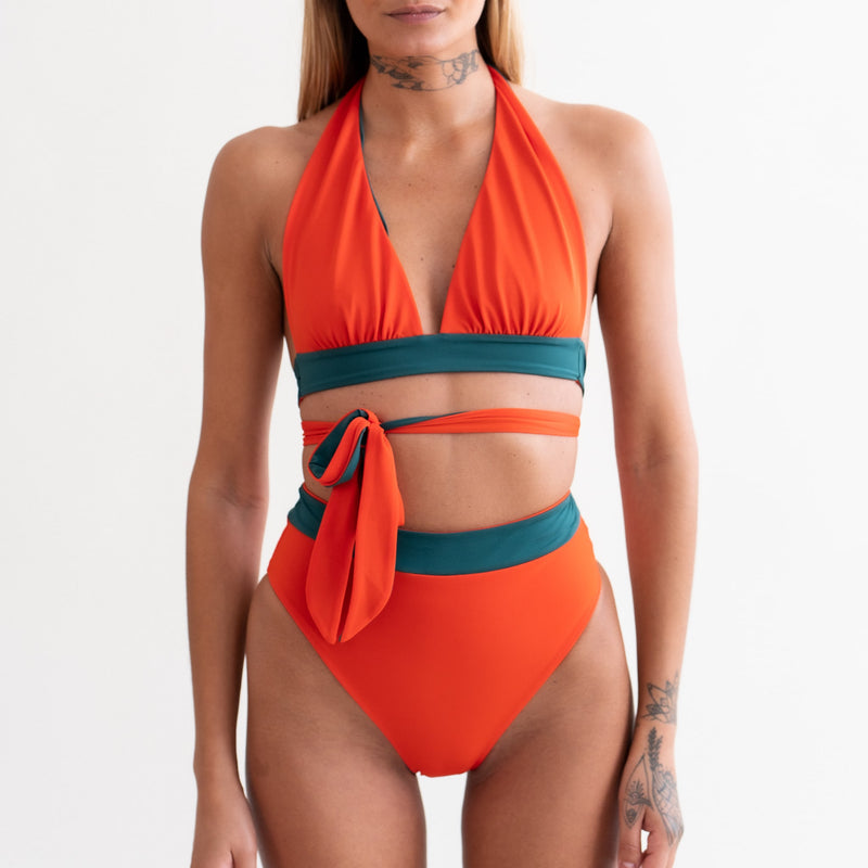 Saphir Dark Green/Coral Bikini Bottom