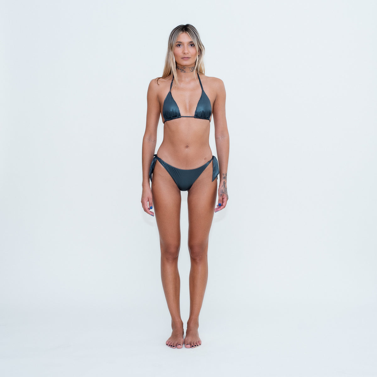 Jade Metal Grey Bikini Top